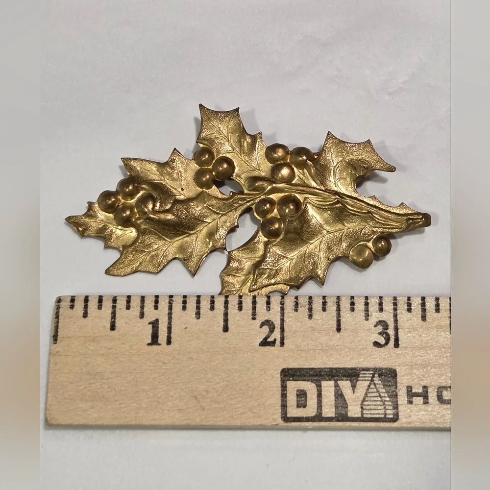 Vintage Goldtone Holly Berry Branch Brooch